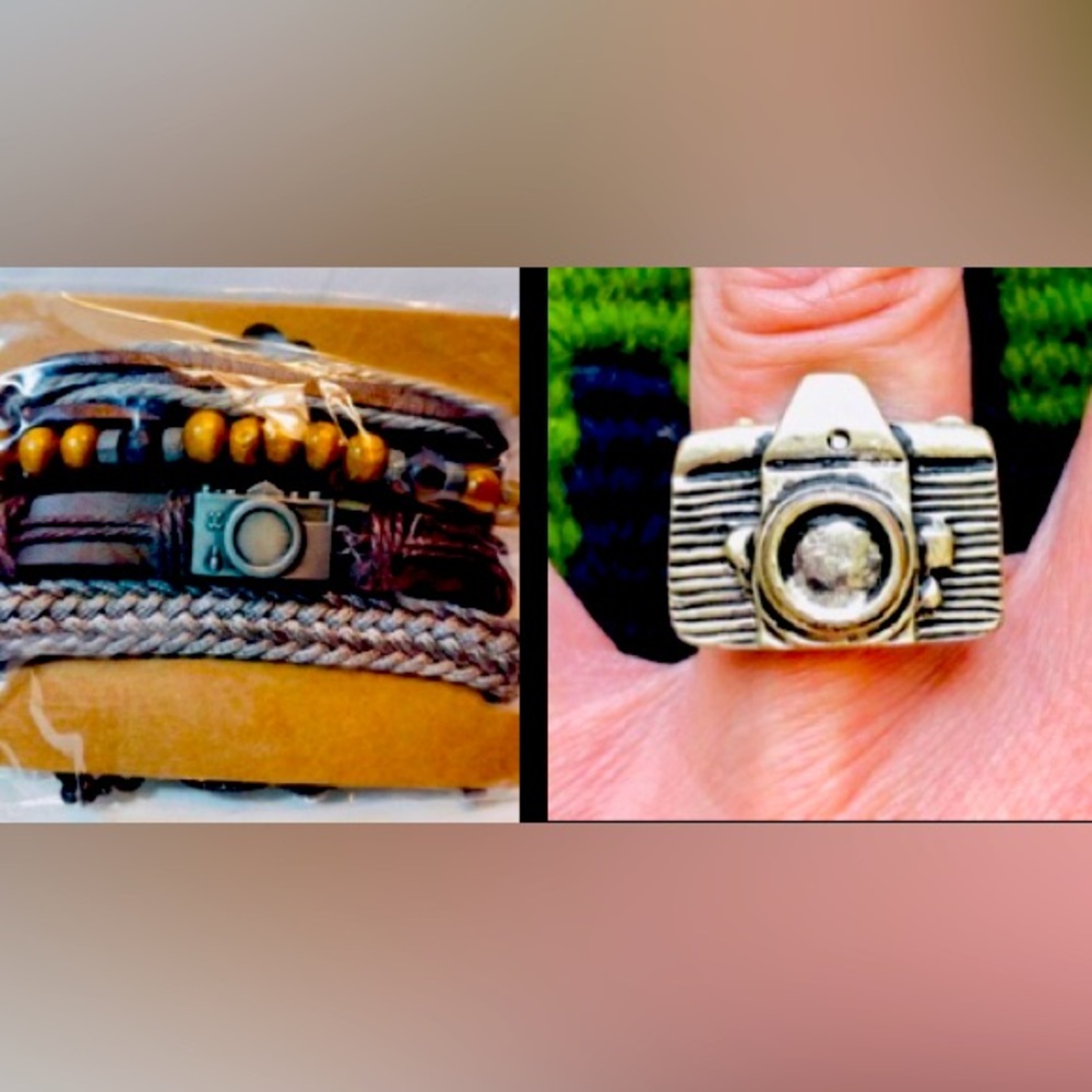 Vintage Camera Ring and Bracelet Set